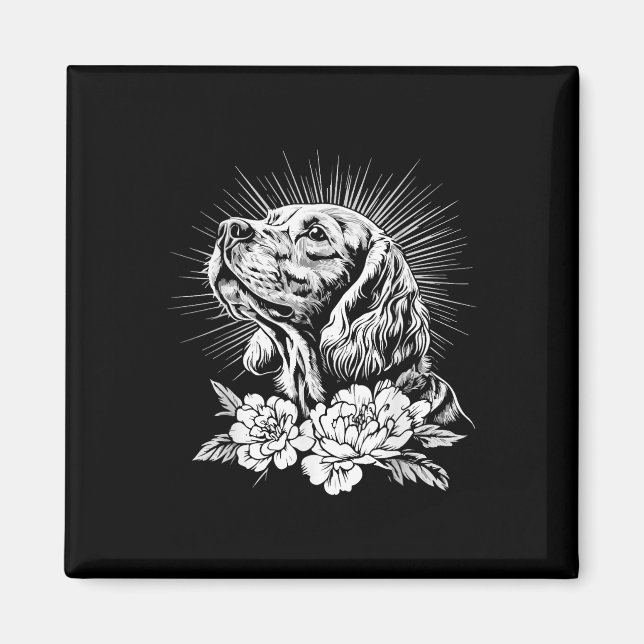 Íman Amante do Estilo de Tatuagem Spaniel Er Retro Cach (Frente)