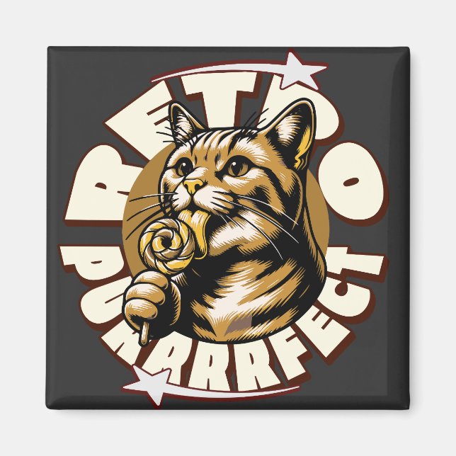 Íman Amantes de Gatos Fofos Pirulito Retro (Frente)