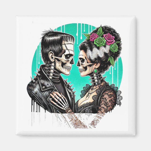 Íman Amantes de Halloween Frankenstein Esqueleto Para H (Frente)