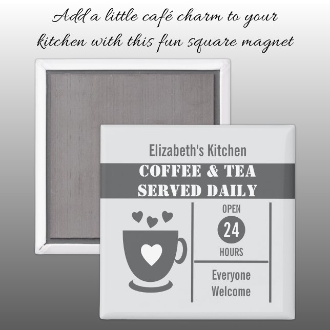 Íman Amantes do café nome personalizado branco cinza (Criador carregado)
