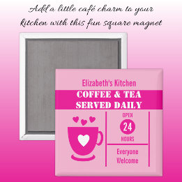 Íman Amantes do café nome personalizado branco rosa
