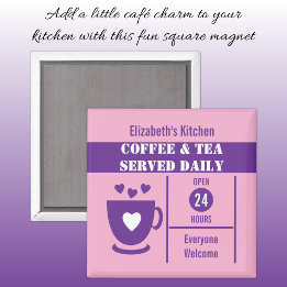 Íman Amantes do café nome personalizado rosa roxo