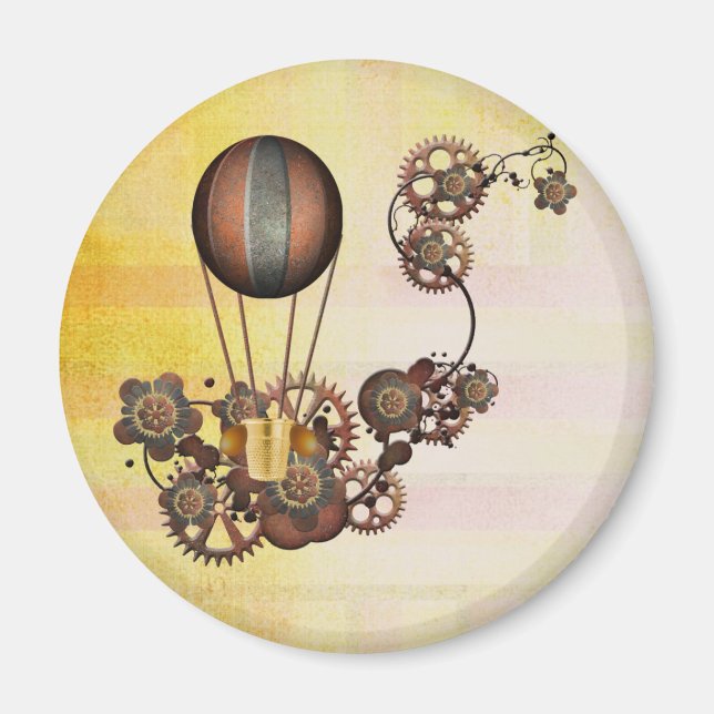 Íman Amarelo Antiquado do Balão Steampunk (Frente)