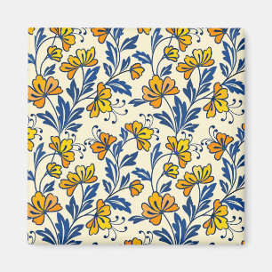 Íman Amarelo Laranja Floral Folclórico Vintage Folha Az