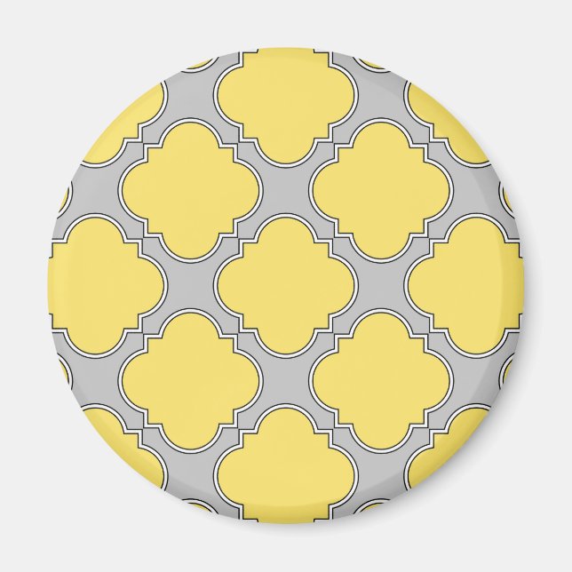 Íman Amarelo quatrefoil e cinza (Frente)