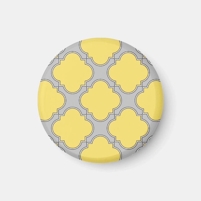 Íman Amarelo quatrefoil e cinza (Frente)
