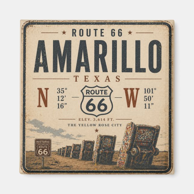 Íman Amarillo Rota 66 Coordenadas Lembrança (Frente)
