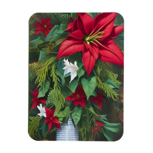Íman Amaryllis e Poinsettia Floral AI Art