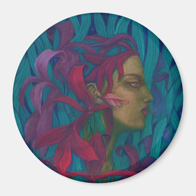 Íman Amaryllis, mulher e flores, pop-surrealismo de art (Frente)