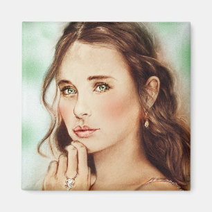 Íman Amável vintage Girl Square Magnet - Senhora de Pri