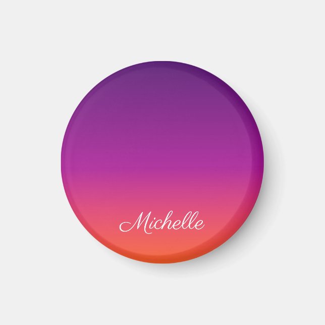 Íman Ambre de gradiente roxo, rosa e laranja (Frente)