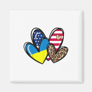 Íman Ame a Ucrânia EUA Bandeira Americana Coração Leopa