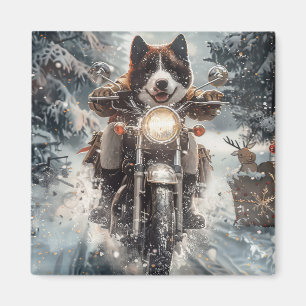 Íman American Akita Cão Andando de Motocicleta Natal