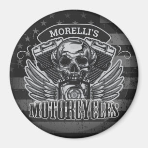 Íman American Biker ADD NAME Skull V-Twin Motocicletas