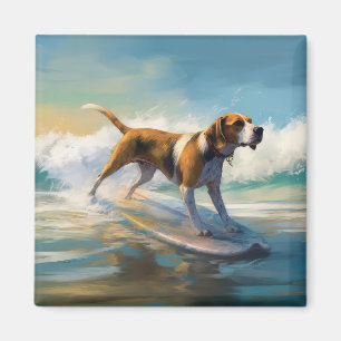 Íman American Engligh Foxhound Beach Surfing Painting