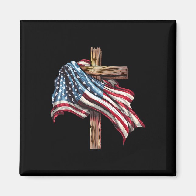 Íman American Flag Christian Cross Jesus 4 de julho (Frente)