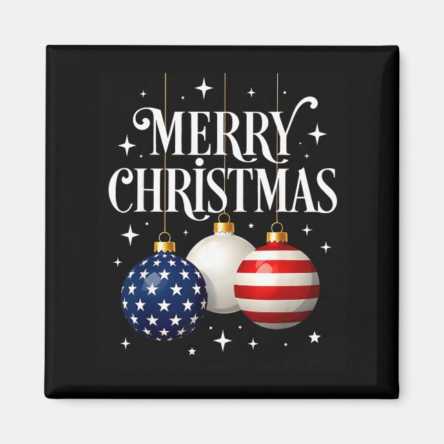 Íman American Flag Merry Christmas Tree Baubles Us Patr (Frente)