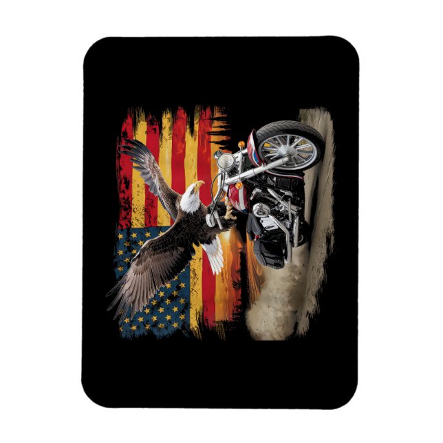 Íman American Flag Motorcycle Tshirt USA Flag Biker Ret (Vertical)