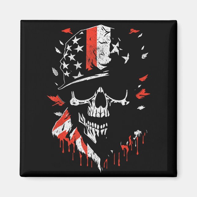 Íman American Flag Skull Soldier Patriotic Military Gra (Frente)