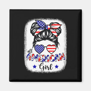 Íman American Girl 4 de julho Shirt Women Messy Bun Us