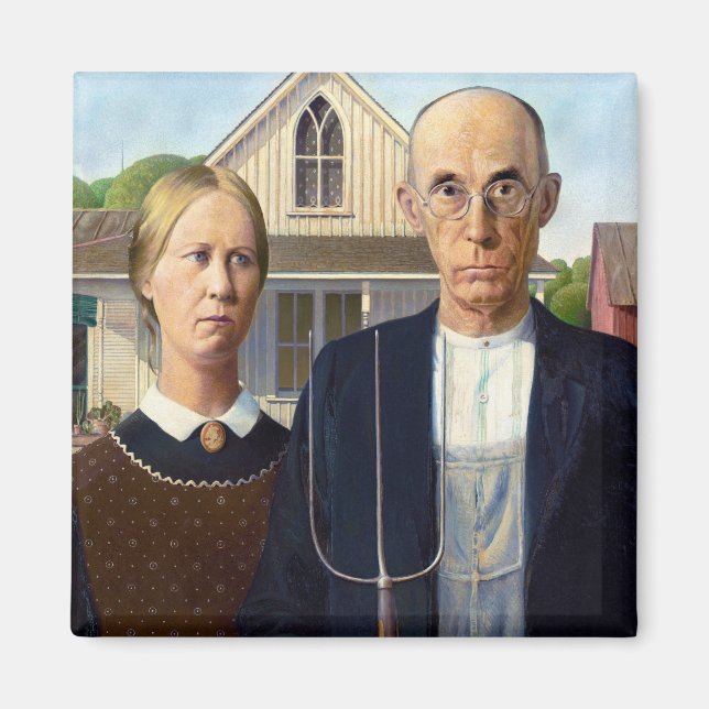 Íman American Gothic Classic Painting Grant Wood (Frente)