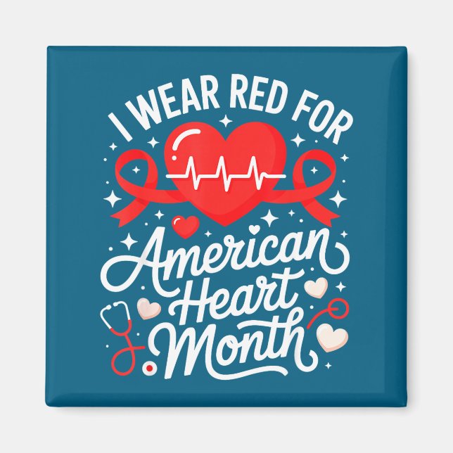 Íman American Heart Disease Awareness Month Ribbon Red  (Frente)