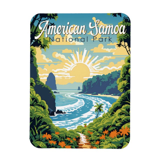 Íman American Samoa National Park Illustration Retro (Vertical)