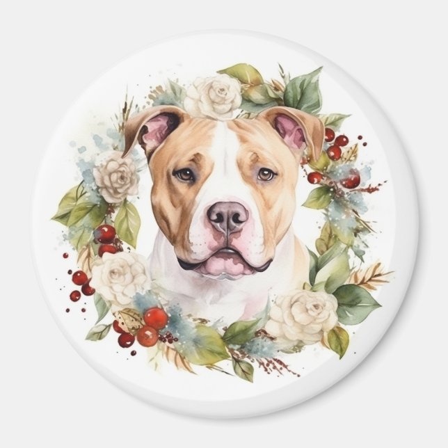 Íman American Staffordshire Christmas Wreath Festivo (Frente)
