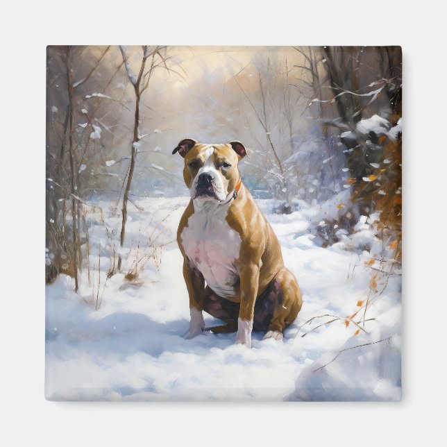 Íman American Staffordshire Deixe Nevar Natal  (Frente)