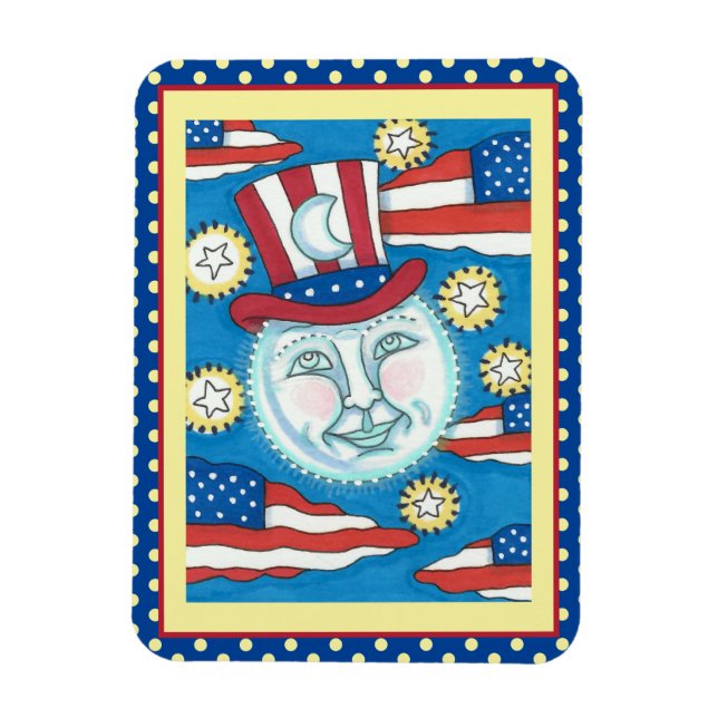 ÍMAN  AMERICANA PATRIÓTICO DE ARTE FOLK NA LUA (Vertical)