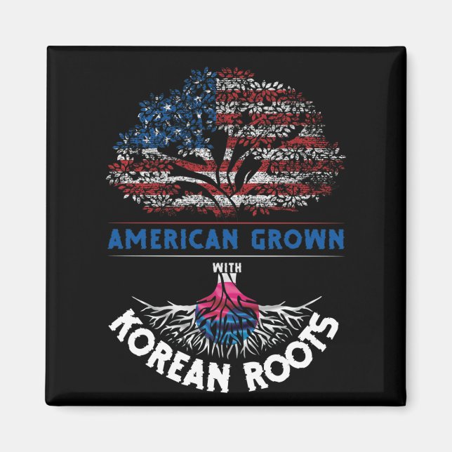 Íman Americano Cresceu Raízes Coreanas EUA Bandeira Ven (Frente)