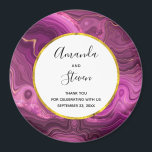 Íman Ametista Roxo E Casamento Dourado De Agatos Obriga<br><div class="desc">Um obrigado de casamento, seu imã com um elegante desenho abstrato. Cor de ametista roxa escura com fitas de ouro aninhadas entre estratos em camadas. Design rica e bonita. A camada sobre o topo é uma moldura de círculo branco com uma borda falsa de folha de papel dourada, com o...</div>
