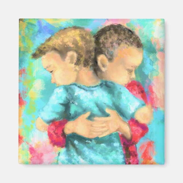 Íman Amizade - Crianças Hugging - Paz Amor - Pintura (Frente)