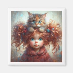 Íman "Amizade Whimsical: Magnet De Gatinha E Gatinha"