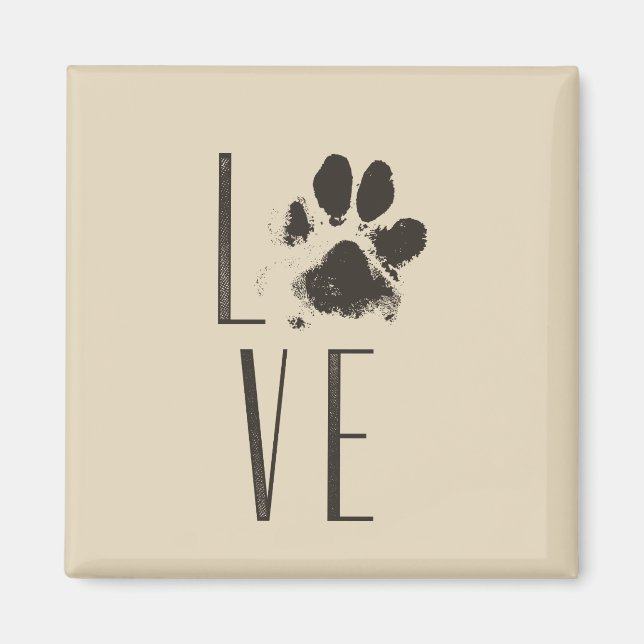 Íman Amor com Pet Paw Imprime Brown Grunge Tipografia (Frente)