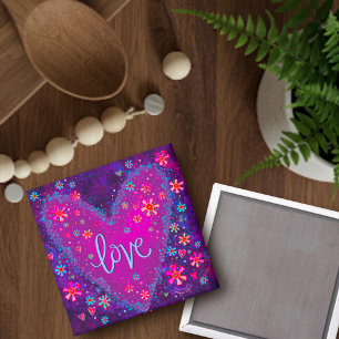 Íman Amor Corações Roxos Trendy Floral Inspiring