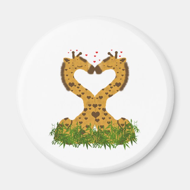 Íman Amor Cordial Adorável Girafas Coração Formam Beijo (Frente)