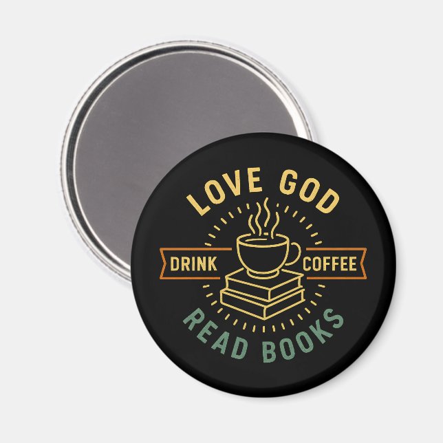 Íman Amor Deus Beba Café Ler Livros Vintage (Front/Back)