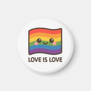 Íman Amor é Amor - Design do Arco-Íris Kawaii