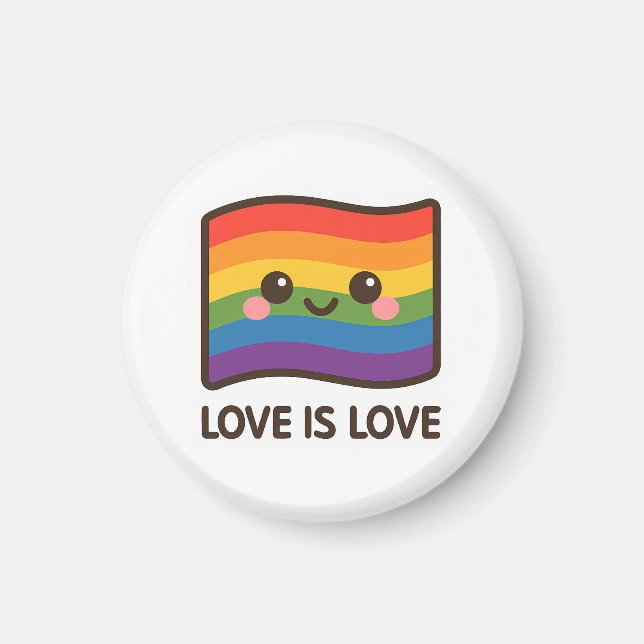 Íman Amor é Amor - Design do Arco-Íris Kawaii (Frente)