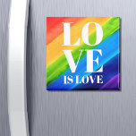 Íman Amor é Orgulho gay Arco-Íris<br><div class="desc">Este Orgulho gay Magnet é decorado com LOVE IS LOVE em letras brancas em negrito sobre um fundo arco-íris de cor d'água de vermelho,  laranja,  amarelo,  verde,  azul e roxo. Original Watercolor © Michele Davies.</div>