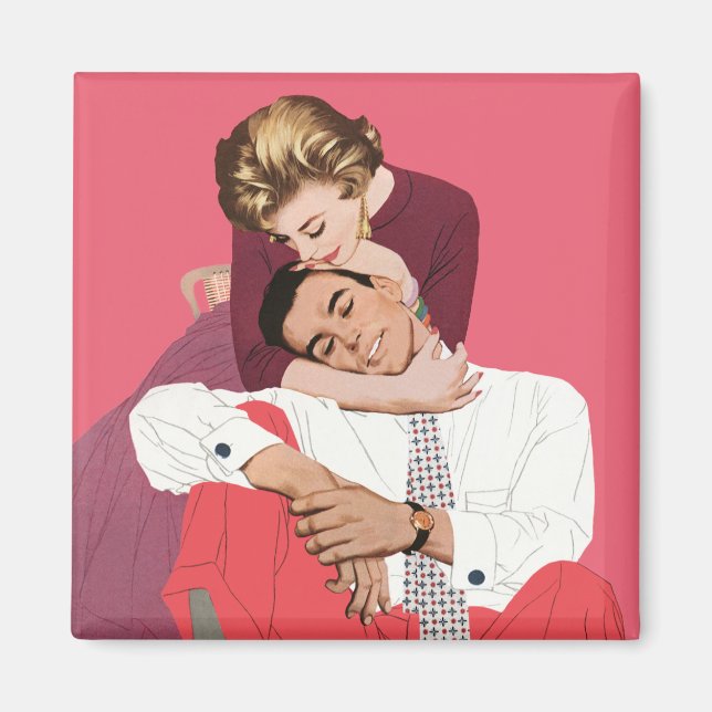 Íman Amor e Romance Vintage, Recém-Casados em Rosa (Frente)