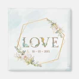 Íman Amor Floral Elegante Vegetação Dourada