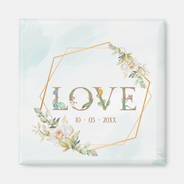 Íman Amor Floral Elegante Vegetação Dourada (Frente)