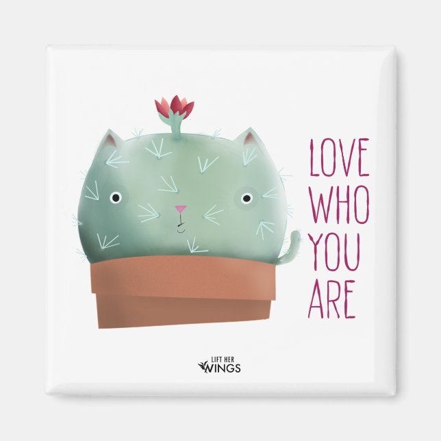 Íman Amor Quem Você É Gato De Cactus — Magneta Quadrada (Frente)