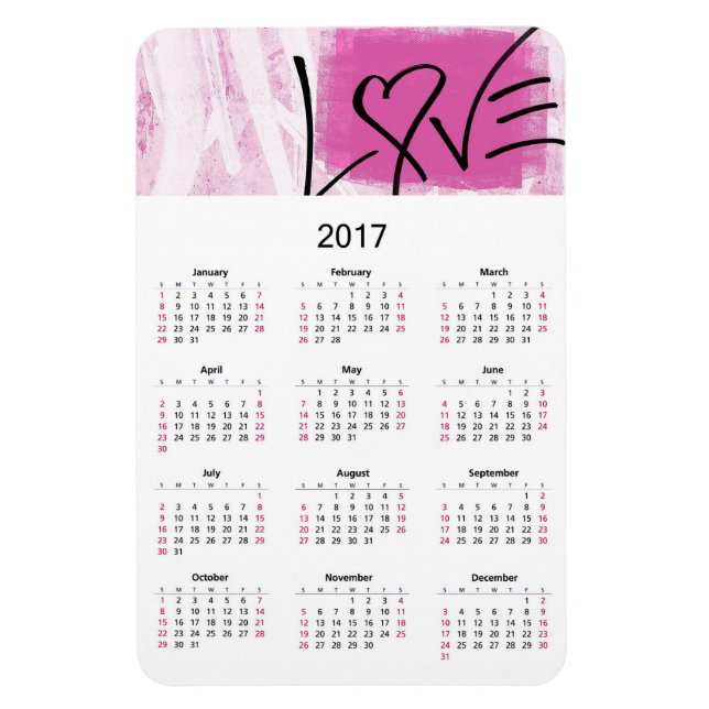 Íman Amor Rosa No Calendário De 2017 (Vertical)