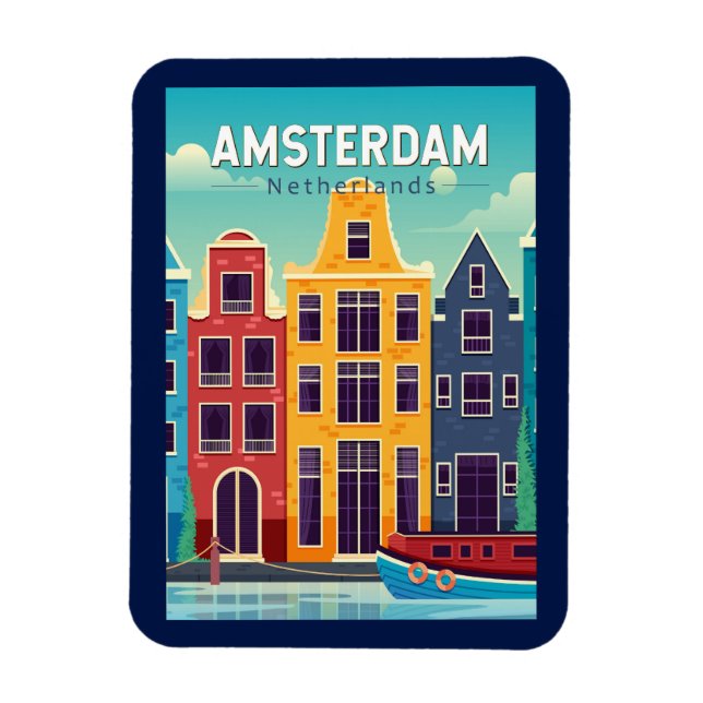 Íman Amsterdã Holanda Colorful Houses Viagem Retro (Vertical)