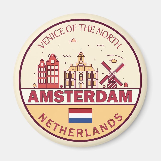 Íman Amsterdam Netherlands Skyline Emblem (Frente)