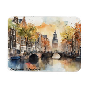 Íman Amsterdam Países Baixos Watercolor Panorama View