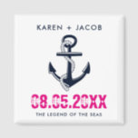 Íman Anchor Cruise Navio Que Vestia Amadores<br><div class="desc">Casamento personalizável num navio de cruzeiro a favor de granadas náuticas. Personalize com seus nomes, data de casamento e nome da nave. Um presente de excelente para mandar seus convidados de casamento para casa para lembrá-los do seu cruzeiro de casamento. Para personalizar ainda mais, altere o estilo, o tamanho ou...</div>